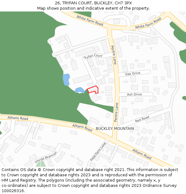 26, TRYFAN COURT, BUCKLEY, CH7 3PX: Location map and indicative extent of plot