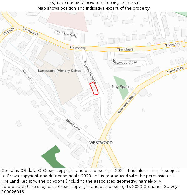 26, TUCKERS MEADOW, CREDITON, EX17 3NT: Location map and indicative extent of plot