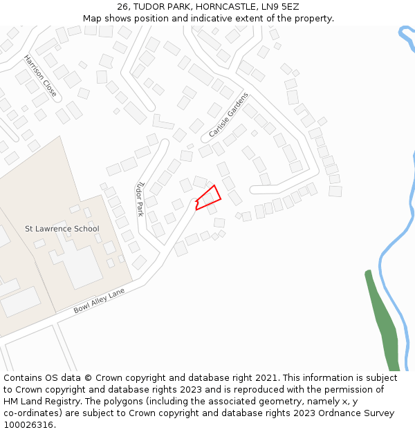 26, TUDOR PARK, HORNCASTLE, LN9 5EZ: Location map and indicative extent of plot
