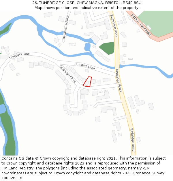 26, TUNBRIDGE CLOSE, CHEW MAGNA, BRISTOL, BS40 8SU: Location map and indicative extent of plot