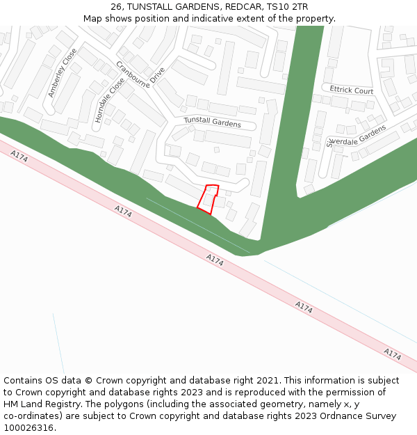 26, TUNSTALL GARDENS, REDCAR, TS10 2TR: Location map and indicative extent of plot