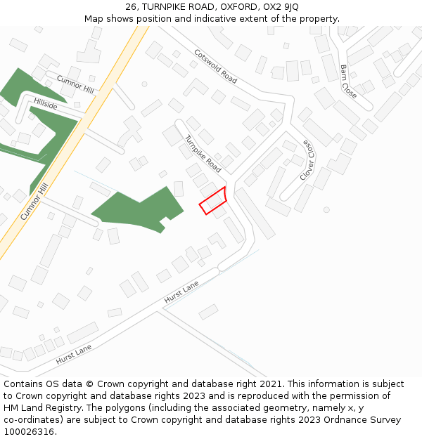26, TURNPIKE ROAD, OXFORD, OX2 9JQ: Location map and indicative extent of plot