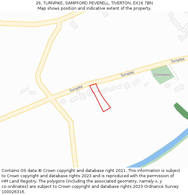 26, TURNPIKE, SAMPFORD PEVERELL, TIVERTON, EX16 7BN: Location map and indicative extent of plot