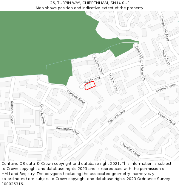 26, TURPIN WAY, CHIPPENHAM, SN14 0UF: Location map and indicative extent of plot