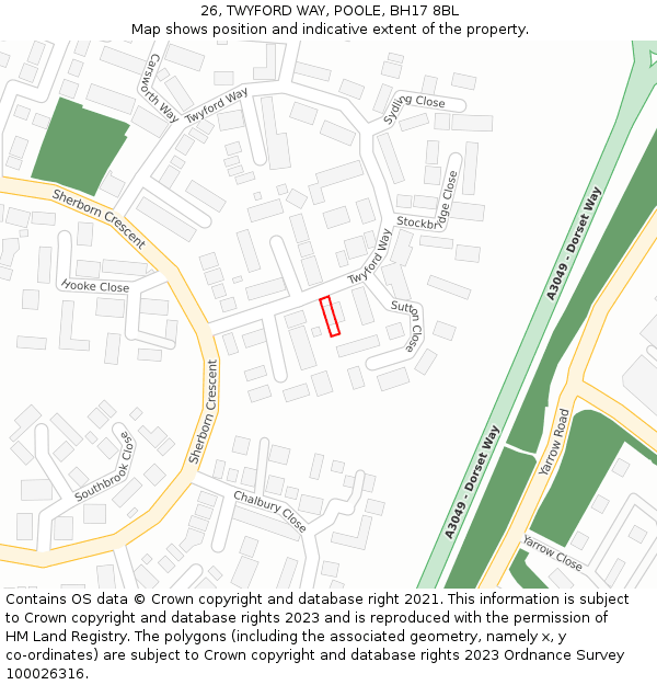 26, TWYFORD WAY, POOLE, BH17 8BL: Location map and indicative extent of plot