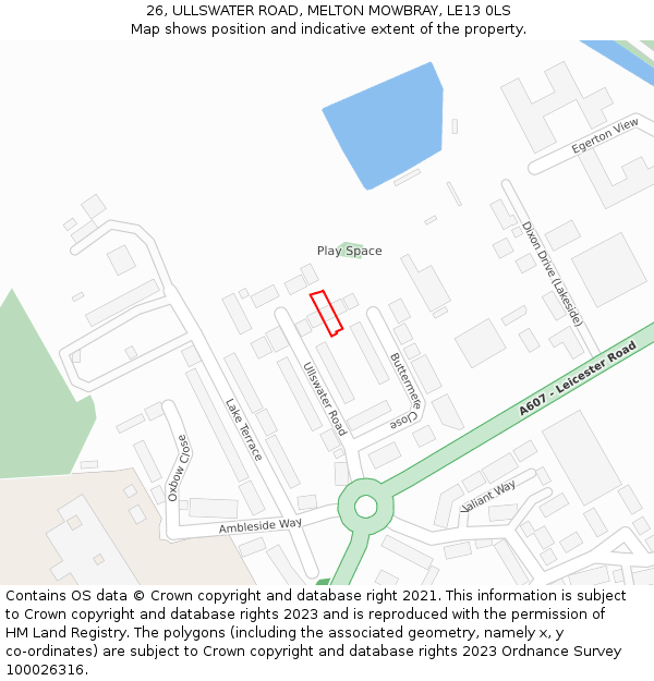 26, ULLSWATER ROAD, MELTON MOWBRAY, LE13 0LS: Location map and indicative extent of plot