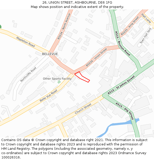 26, UNION STREET, ASHBOURNE, DE6 1FG: Location map and indicative extent of plot