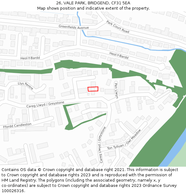 26, VALE PARK, BRIDGEND, CF31 5EA: Location map and indicative extent of plot