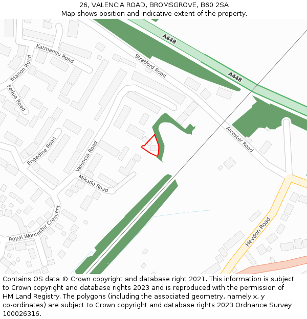 26, VALENCIA ROAD, BROMSGROVE, B60 2SA: Location map and indicative extent of plot