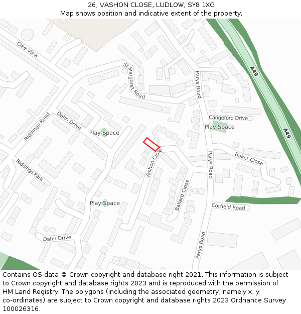 26, VASHON CLOSE, LUDLOW, SY8 1XG: Location map and indicative extent of plot