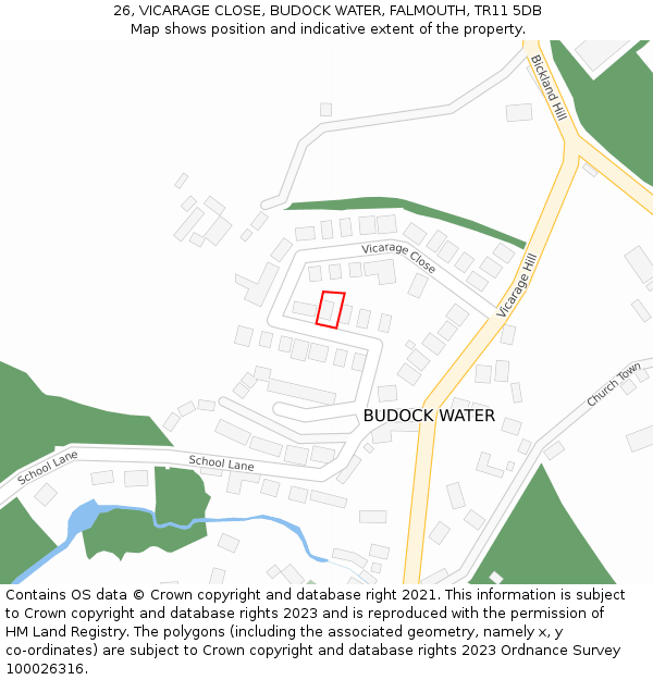 26, VICARAGE CLOSE, BUDOCK WATER, FALMOUTH, TR11 5DB: Location map and indicative extent of plot