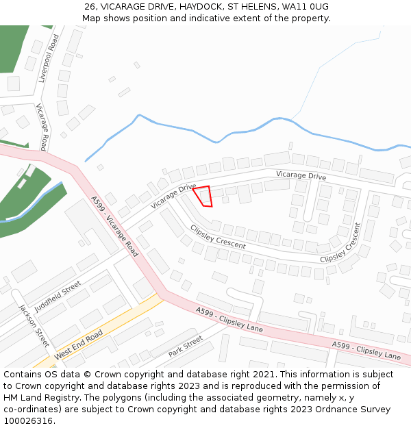 26, VICARAGE DRIVE, HAYDOCK, ST HELENS, WA11 0UG: Location map and indicative extent of plot