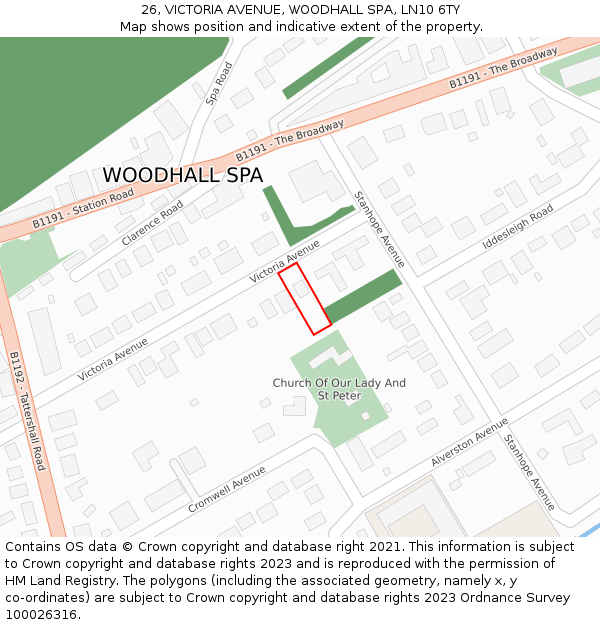 26, VICTORIA AVENUE, WOODHALL SPA, LN10 6TY: Location map and indicative extent of plot