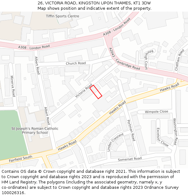 26, VICTORIA ROAD, KINGSTON UPON THAMES, KT1 3DW: Location map and indicative extent of plot
