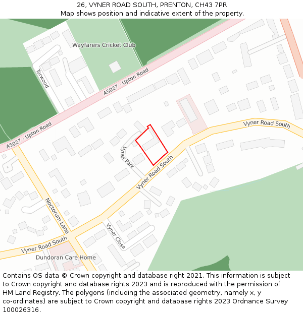 26, VYNER ROAD SOUTH, PRENTON, CH43 7PR: Location map and indicative extent of plot