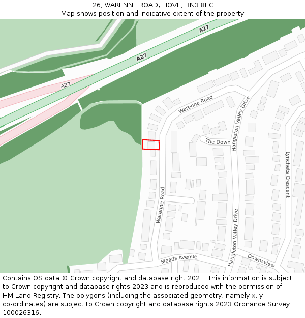 26, WARENNE ROAD, HOVE, BN3 8EG: Location map and indicative extent of plot