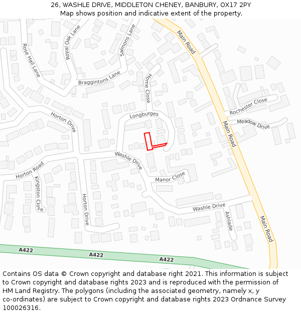 26, WASHLE DRIVE, MIDDLETON CHENEY, BANBURY, OX17 2PY: Location map and indicative extent of plot