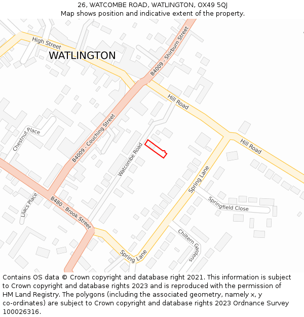 26, WATCOMBE ROAD, WATLINGTON, OX49 5QJ: Location map and indicative extent of plot