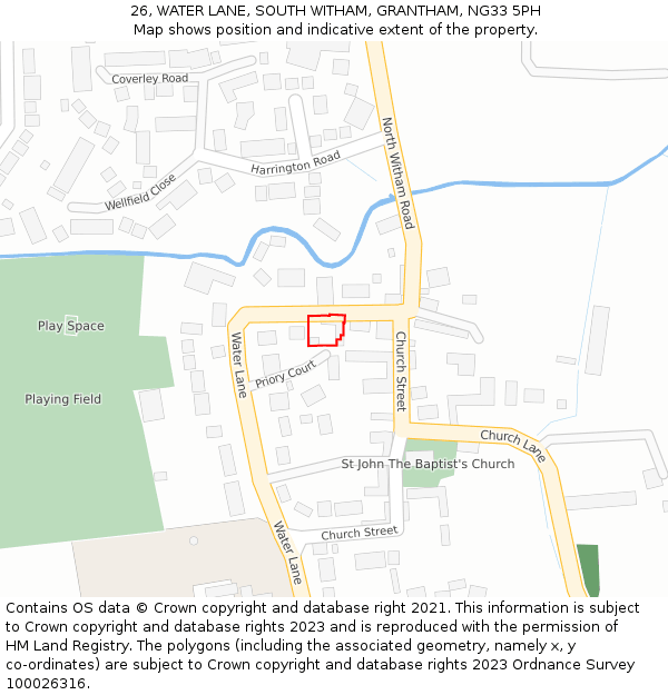 26, WATER LANE, SOUTH WITHAM, GRANTHAM, NG33 5PH: Location map and indicative extent of plot