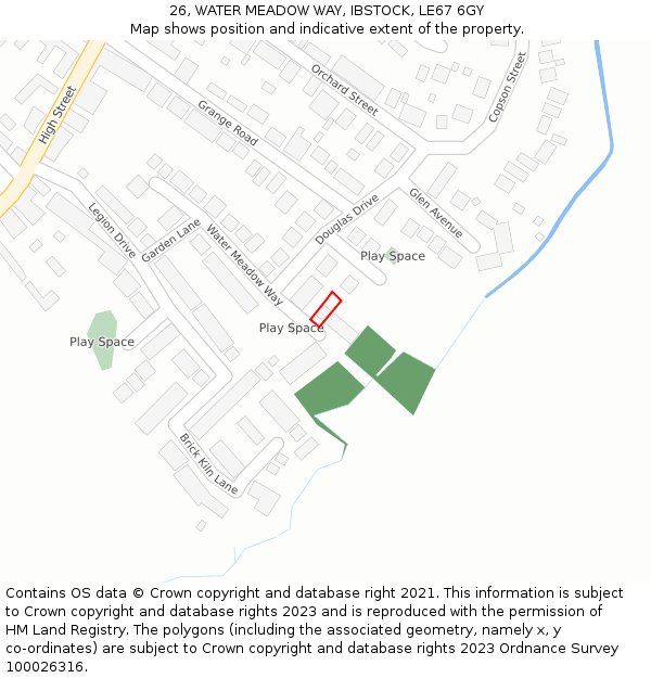 26, WATER MEADOW WAY, IBSTOCK, LE67 6GY: Location map and indicative extent of plot