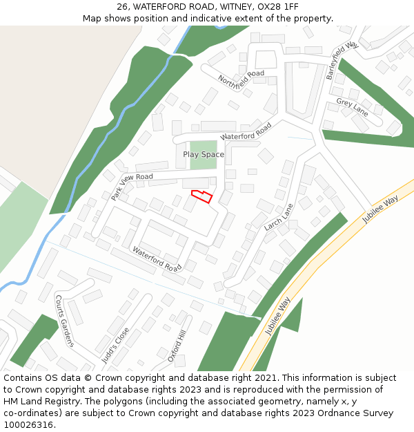 26, WATERFORD ROAD, WITNEY, OX28 1FF: Location map and indicative extent of plot