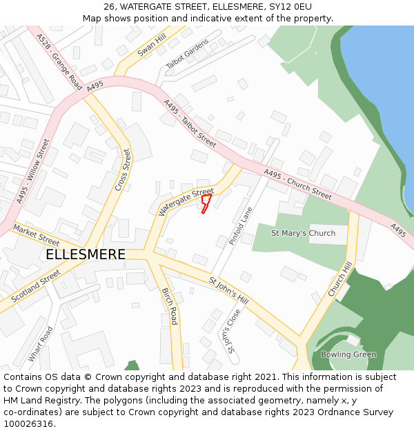 26, WATERGATE STREET, ELLESMERE, SY12 0EU: Location map and indicative extent of plot