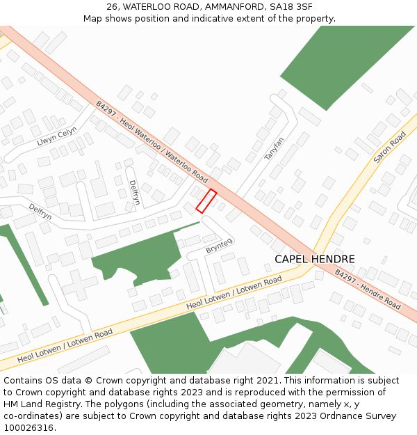 26, WATERLOO ROAD, AMMANFORD, SA18 3SF: Location map and indicative extent of plot