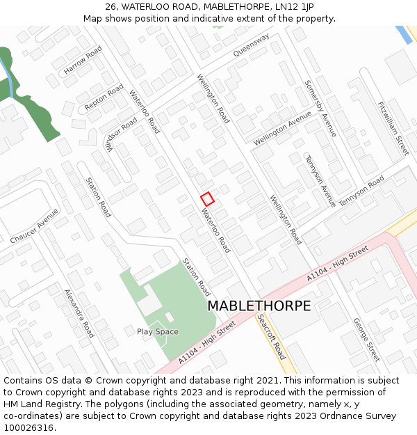 26, WATERLOO ROAD, MABLETHORPE, LN12 1JP: Location map and indicative extent of plot