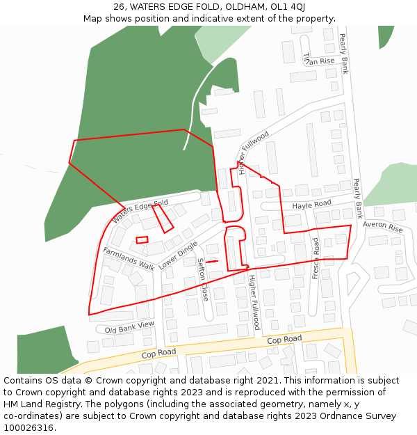 26, WATERS EDGE FOLD, OLDHAM, OL1 4QJ: Location map and indicative extent of plot