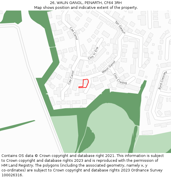 26, WAUN GANOL, PENARTH, CF64 3RH: Location map and indicative extent of plot