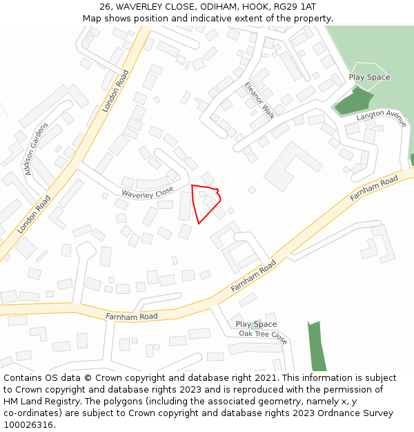 26, WAVERLEY CLOSE, ODIHAM, HOOK, RG29 1AT: Location map and indicative extent of plot