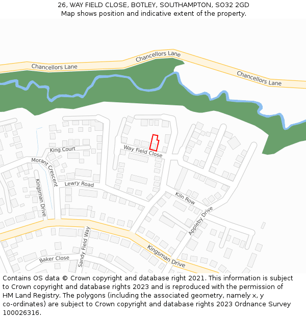 26, WAY FIELD CLOSE, BOTLEY, SOUTHAMPTON, SO32 2GD: Location map and indicative extent of plot