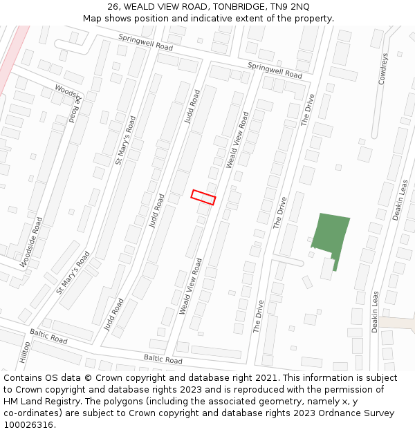 26, WEALD VIEW ROAD, TONBRIDGE, TN9 2NQ: Location map and indicative extent of plot