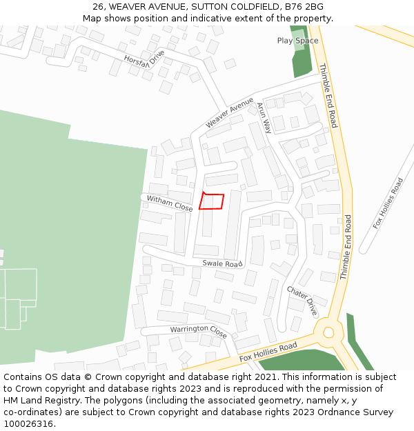 26, WEAVER AVENUE, SUTTON COLDFIELD, B76 2BG: Location map and indicative extent of plot