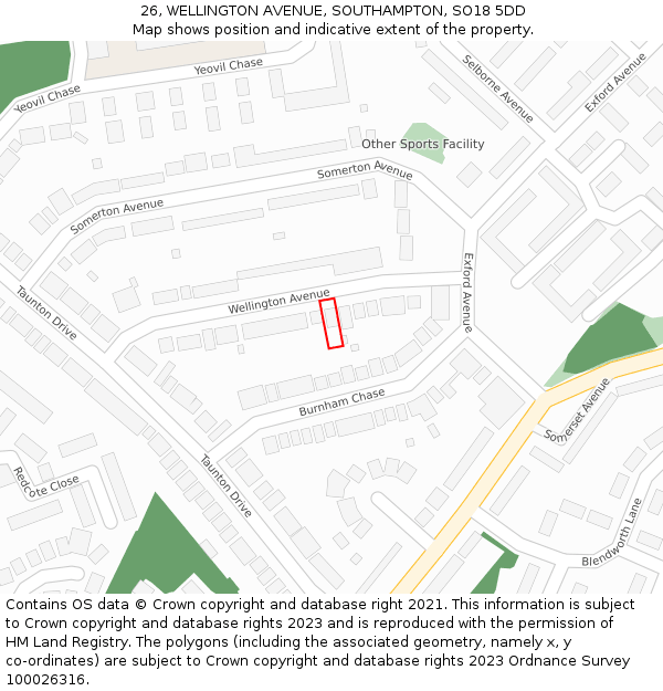 26, WELLINGTON AVENUE, SOUTHAMPTON, SO18 5DD: Location map and indicative extent of plot