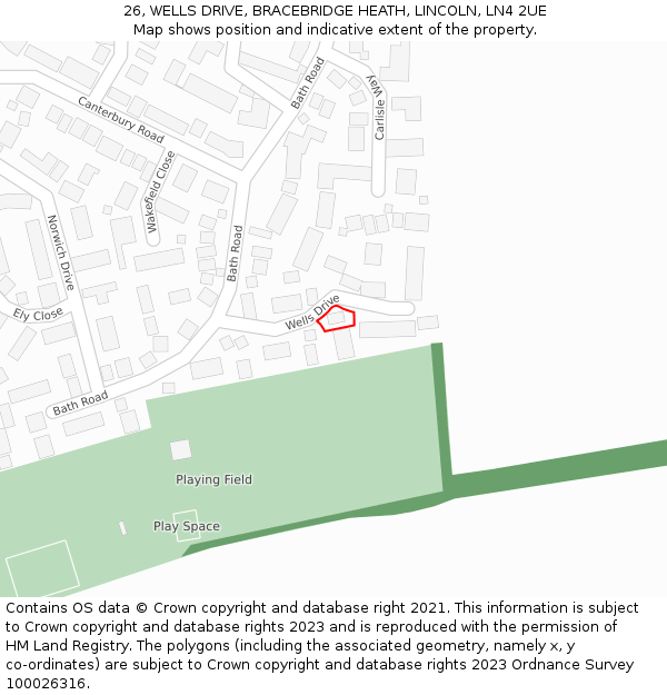 26, WELLS DRIVE, BRACEBRIDGE HEATH, LINCOLN, LN4 2UE: Location map and indicative extent of plot