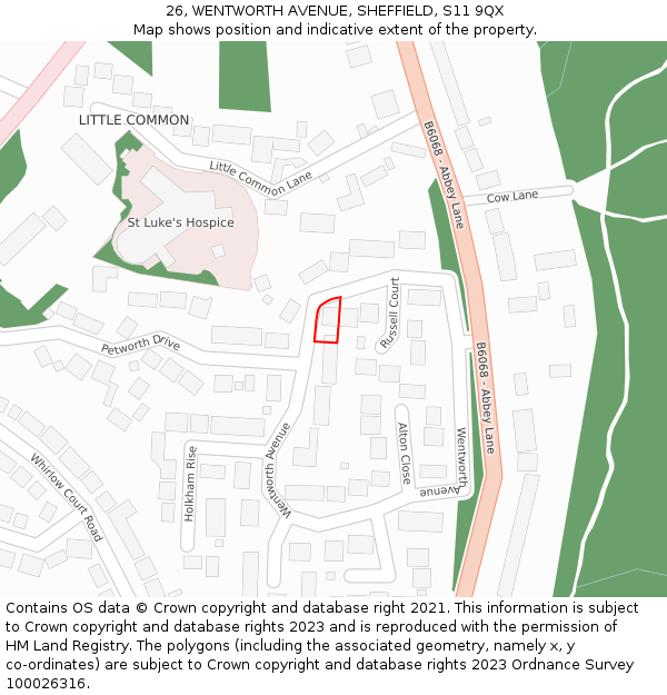 26, WENTWORTH AVENUE, SHEFFIELD, S11 9QX: Location map and indicative extent of plot