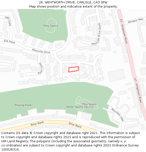 26, WENTWORTH DRIVE, CARLISLE, CA3 0PW: Location map and indicative extent of plot