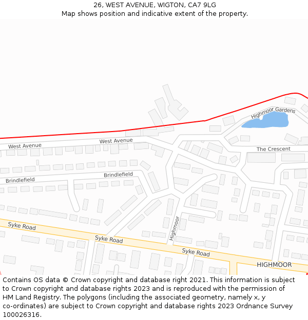 26, WEST AVENUE, WIGTON, CA7 9LG: Location map and indicative extent of plot