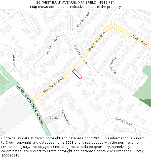 26, WEST BANK AVENUE, MANSFIELD, NG19 7BN: Location map and indicative extent of plot