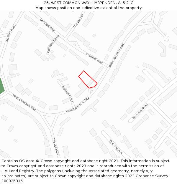 26, WEST COMMON WAY, HARPENDEN, AL5 2LG: Location map and indicative extent of plot