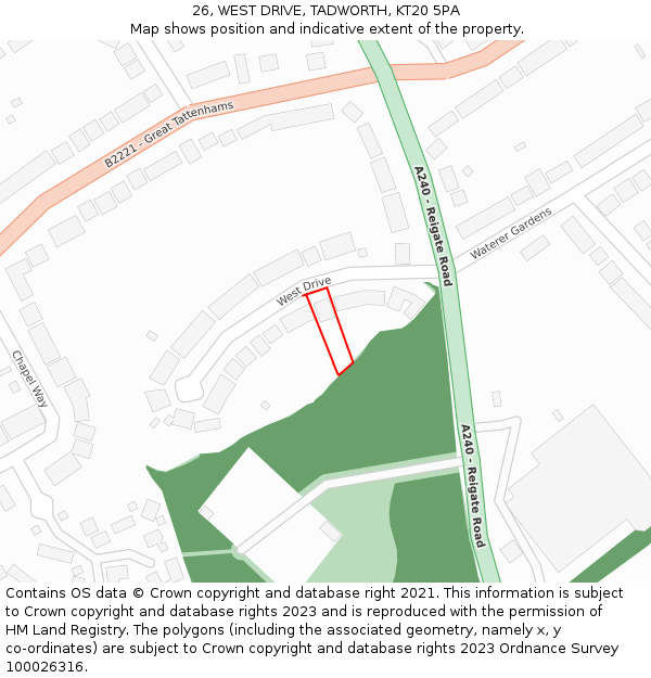 26, WEST DRIVE, TADWORTH, KT20 5PA: Location map and indicative extent of plot