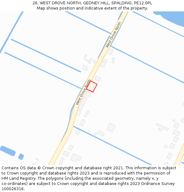 26, WEST DROVE NORTH, GEDNEY HILL, SPALDING, PE12 0PL: Location map and indicative extent of plot