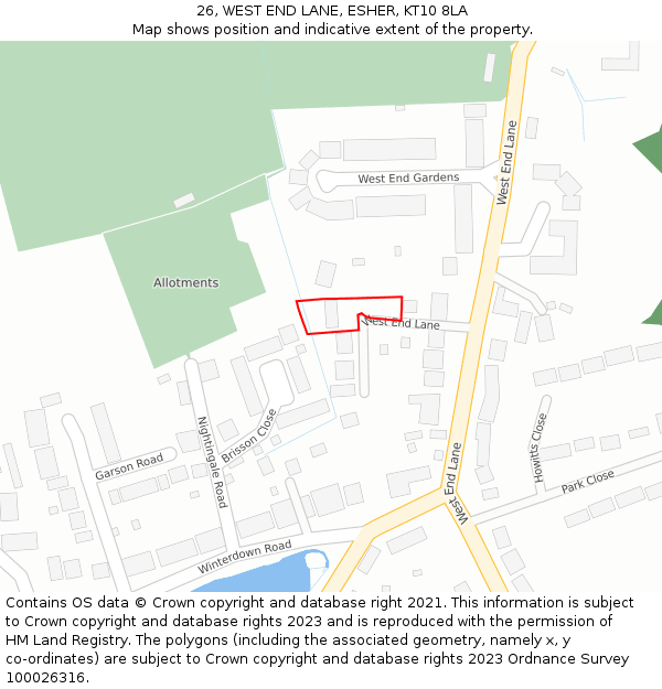 26, WEST END LANE, ESHER, KT10 8LA: Location map and indicative extent of plot