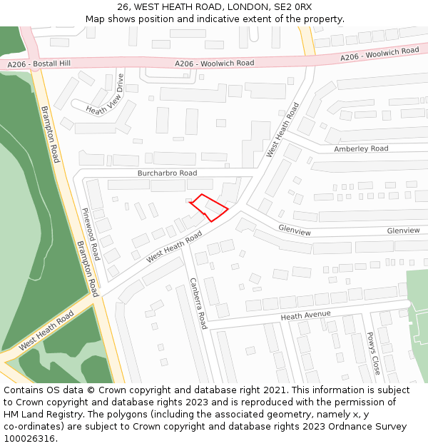 26, WEST HEATH ROAD, LONDON, SE2 0RX: Location map and indicative extent of plot