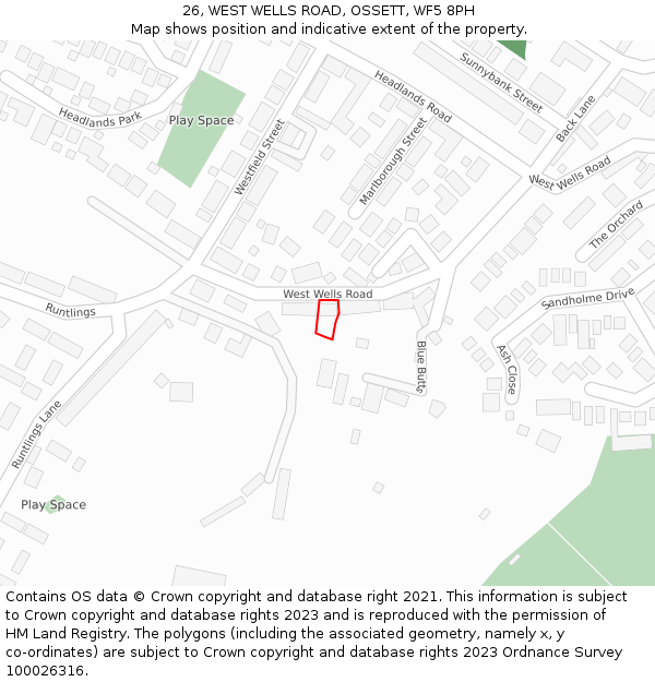 26, WEST WELLS ROAD, OSSETT, WF5 8PH: Location map and indicative extent of plot