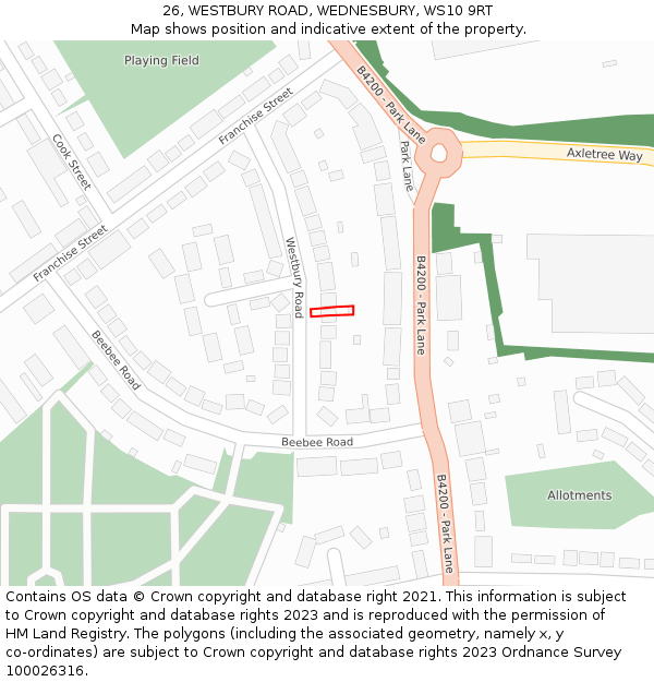 26, WESTBURY ROAD, WEDNESBURY, WS10 9RT: Location map and indicative extent of plot