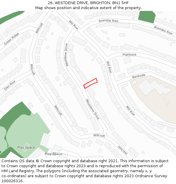 26, WESTDENE DRIVE, BRIGHTON, BN1 5HF: Location map and indicative extent of plot