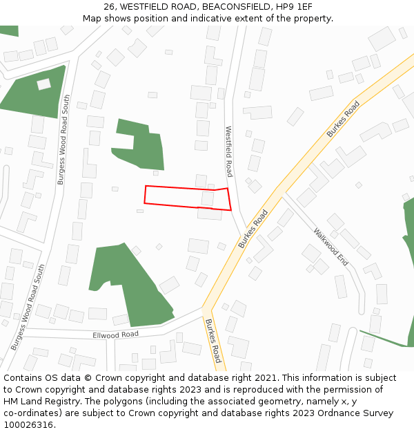 26, WESTFIELD ROAD, BEACONSFIELD, HP9 1EF: Location map and indicative extent of plot