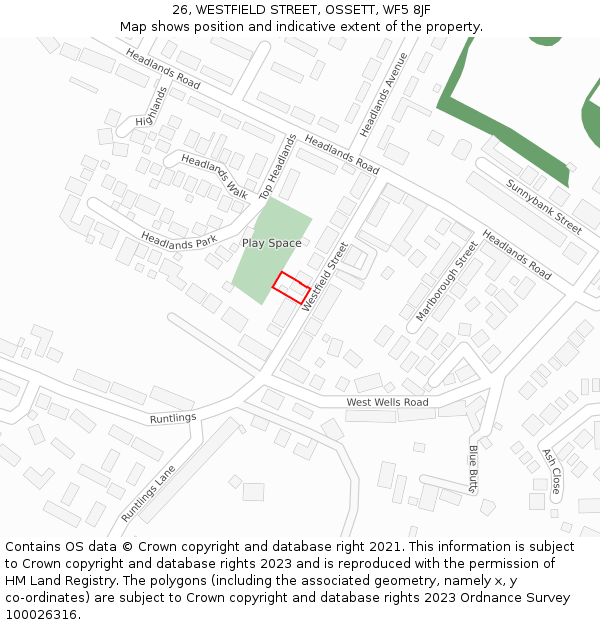 26, WESTFIELD STREET, OSSETT, WF5 8JF: Location map and indicative extent of plot